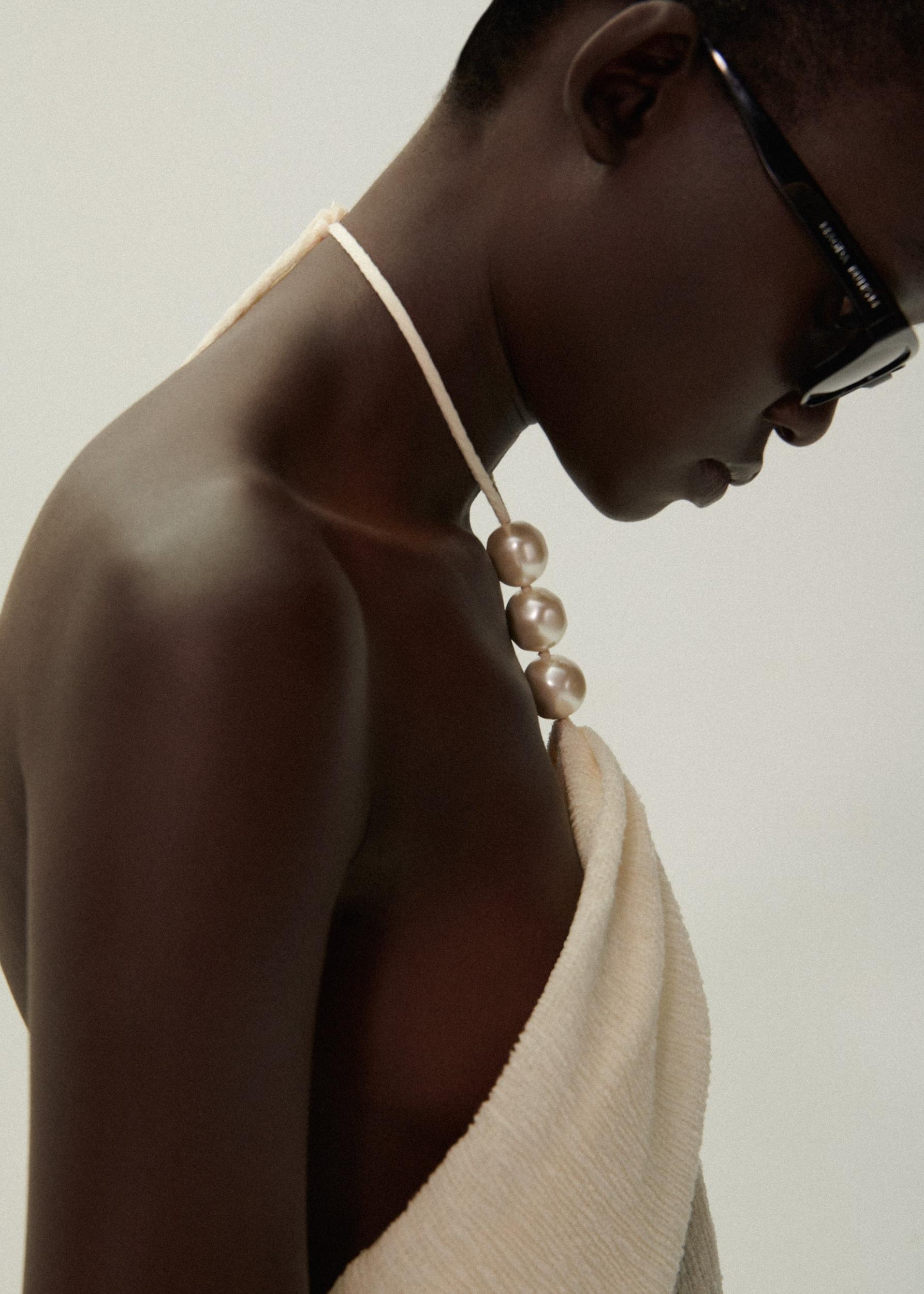 Pearl halterneck midi dress in cream Product Image