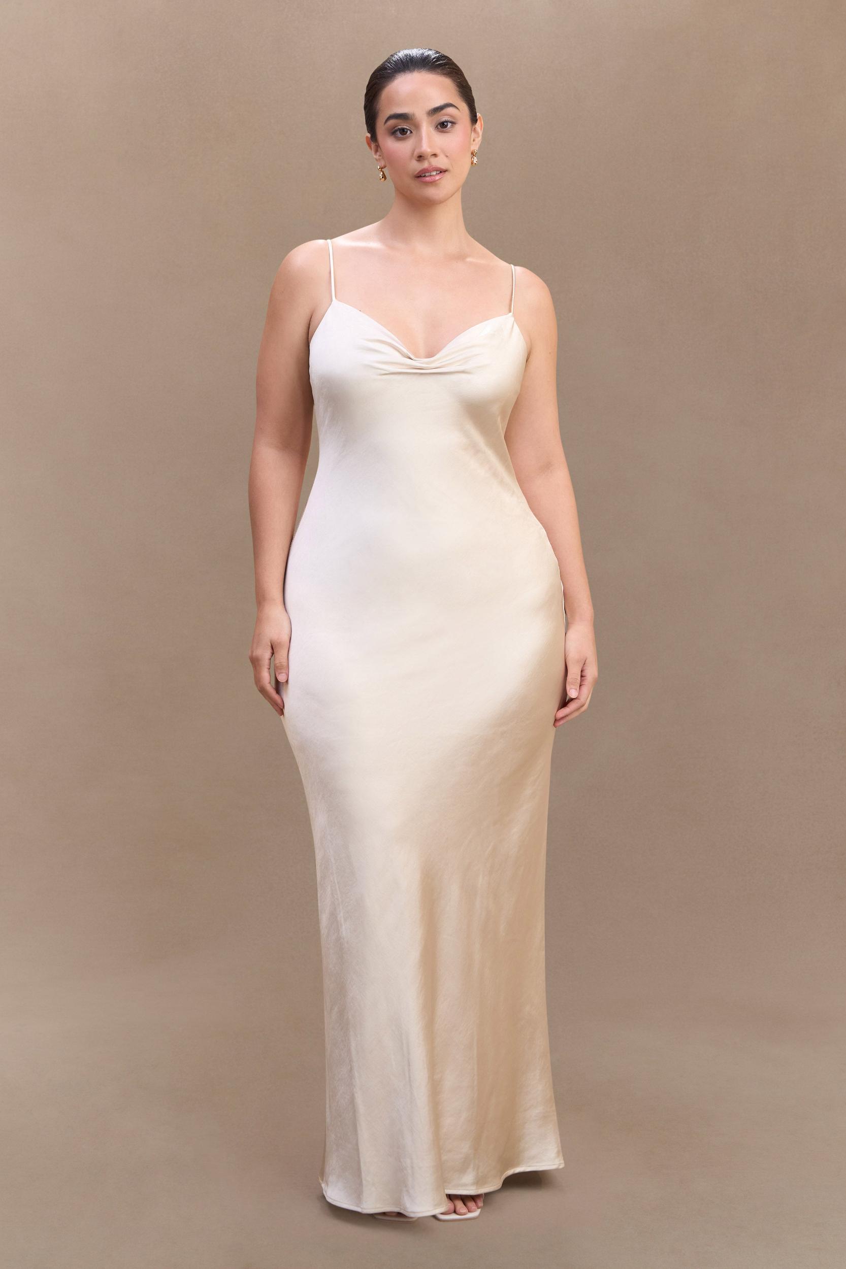 Lilly Sweetheart Satin Maxi Dress - Blush Gold Product Image