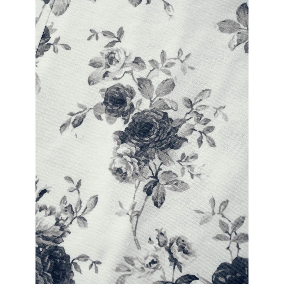 Plus Size Floral Print Round Neck Pleated T-shirt White Women Casual Pleated Round Neck Everyday T-shirts BloomChic 18-20/2X Product Image