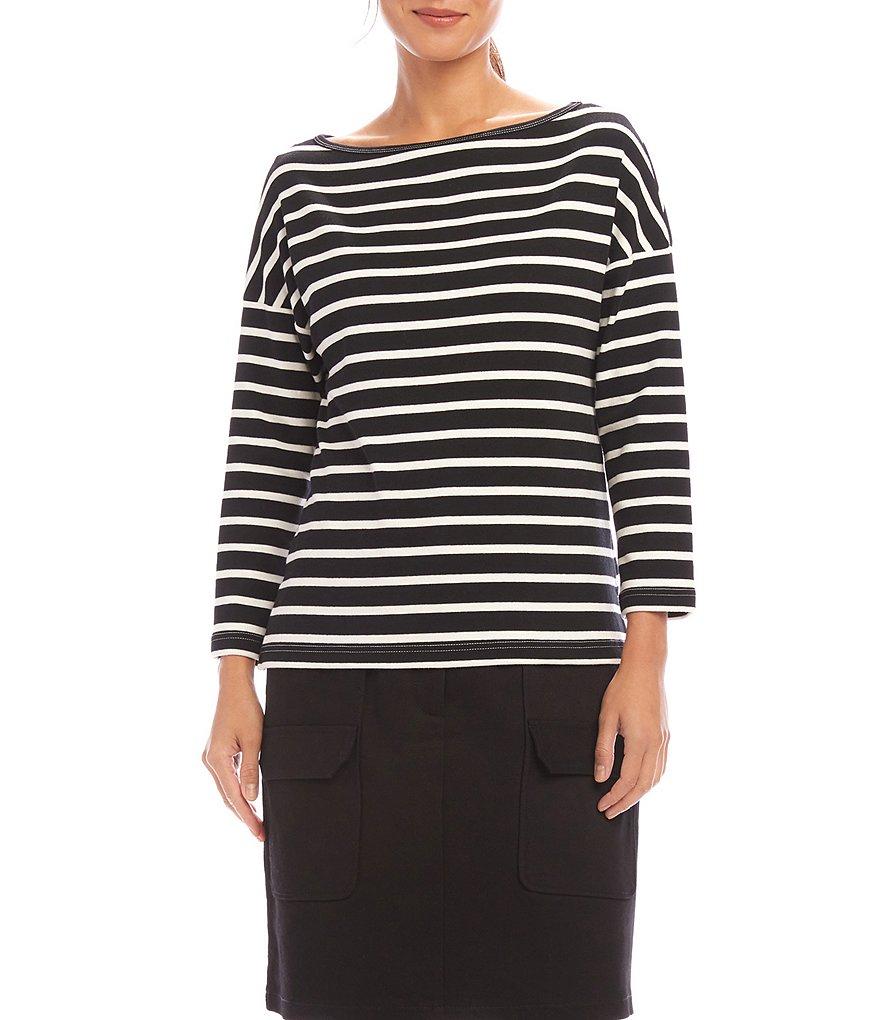Karen Kane Boat Neck 3/4 Sleeve Striped Tee Product Image
