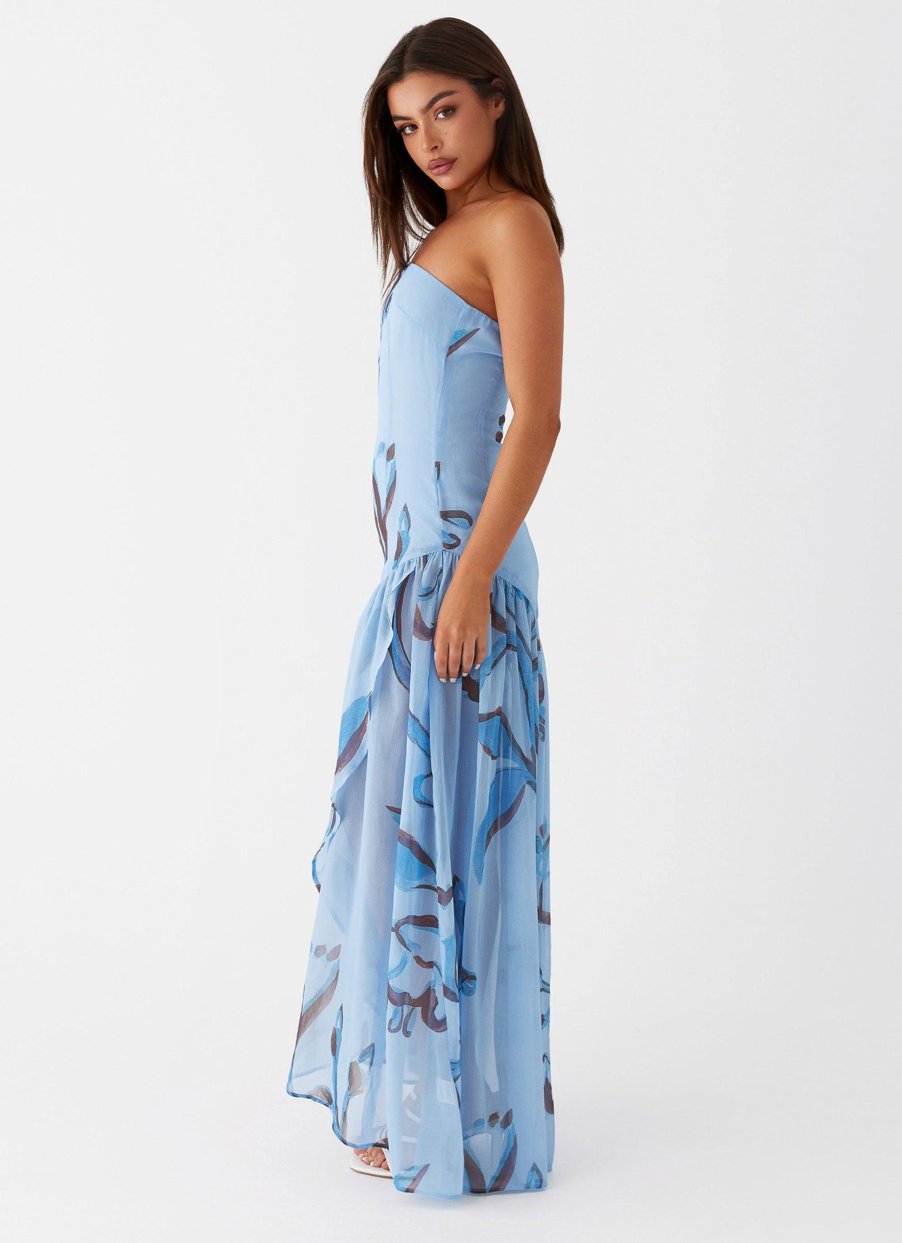 Solaris Strapless Maxi Dress - Blue Floral Product Image
