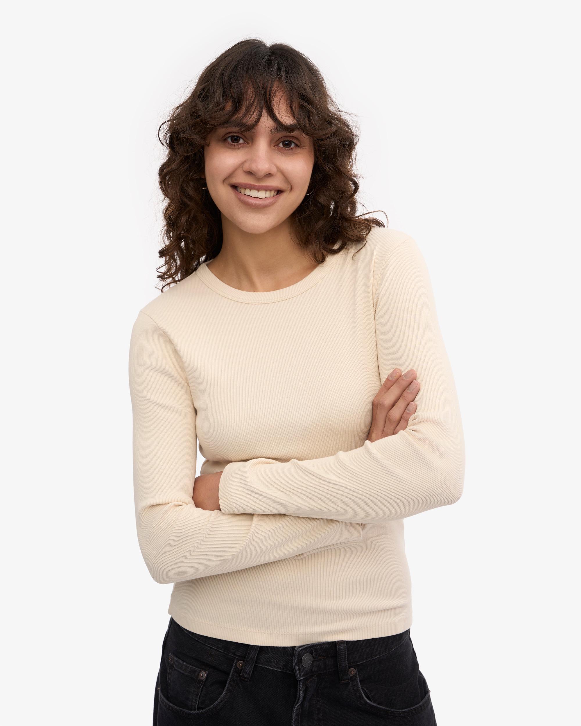 Women Organic Rib LS T-Shirt - Ivory White Product Image