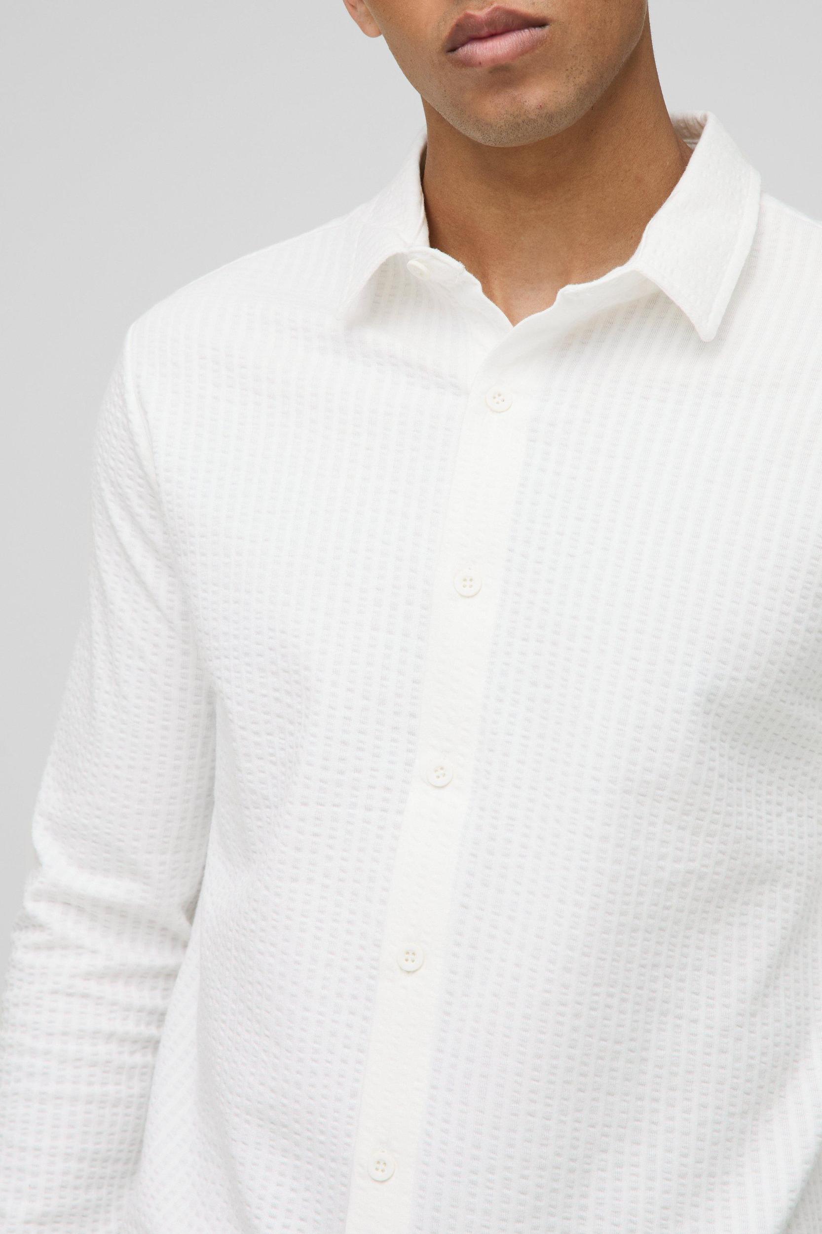 Regular Seersucker Long Sleeve Shirt | boohooMAN USA Product Image
