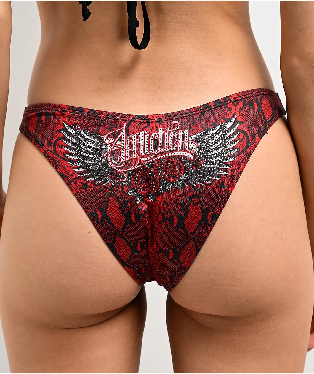 Affliction Lola Rhinestone Red High Leg Bikini Bottom Product Image