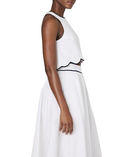 French Connection Alexis Crew Neck Sleeveless Scallop Top Product Image