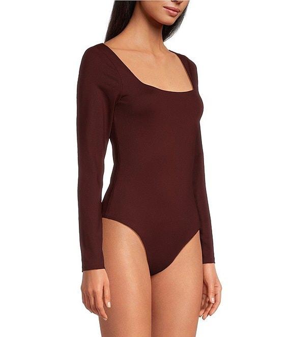 A Loves A Knit Square Neck Long Sleeve Open Back Bodysuit Product Image