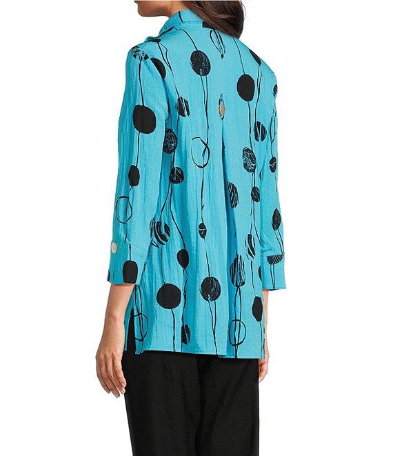 Ali Miles Printed Crinkle Wire Collar 3/4 Sleeve Button Front Tunic Product Image