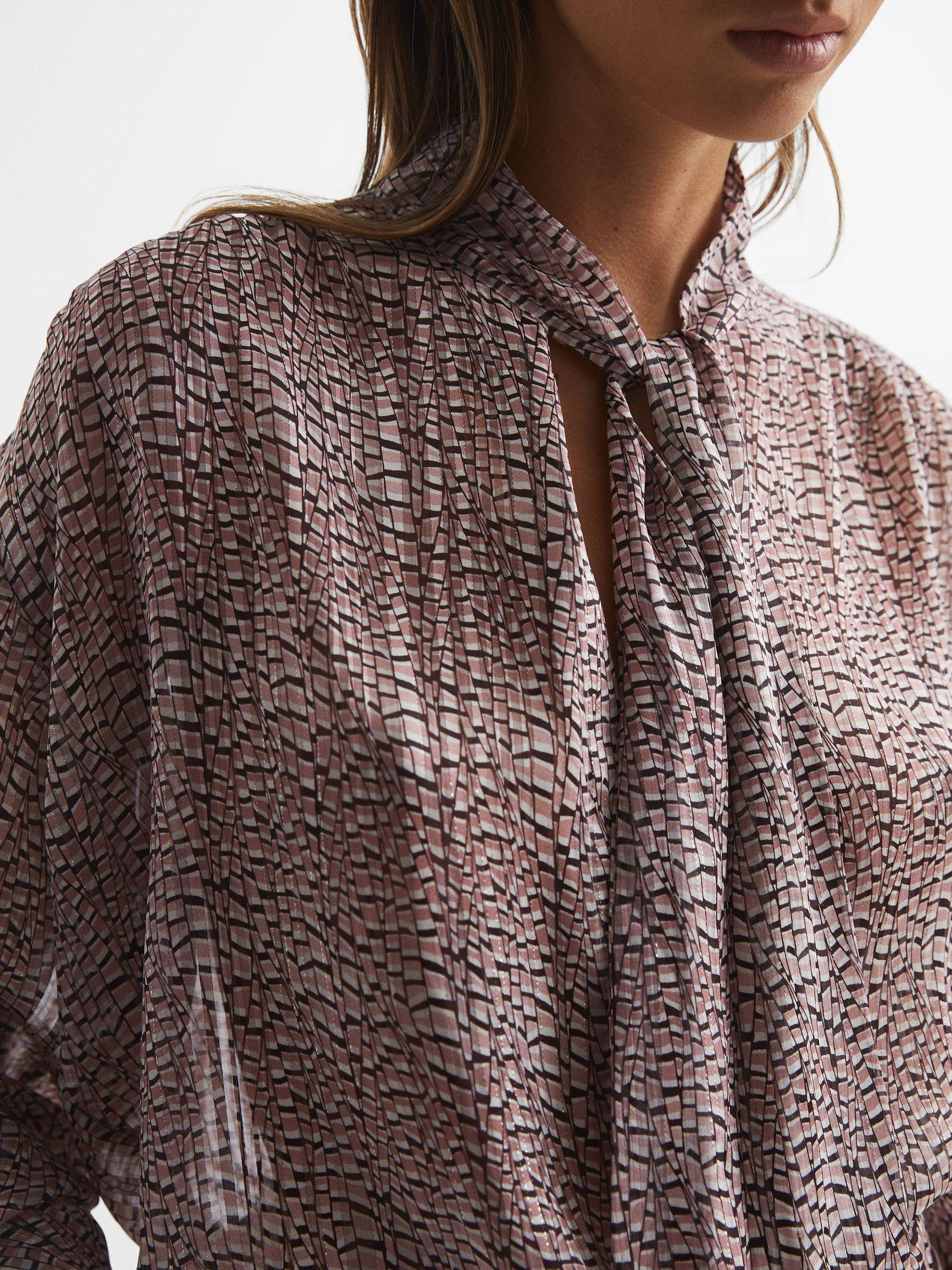 Metallic Long Sleeve Blouse in Pink Product Image