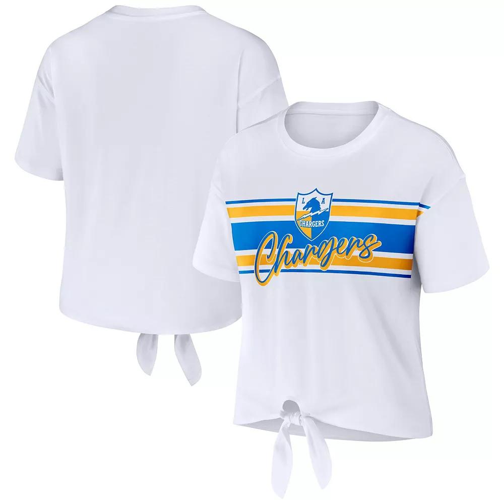 Women's WEAR by Erin Andrews White Los Angeles Chargers Front Tie Retro T-Shirt, Size: XL Product Image