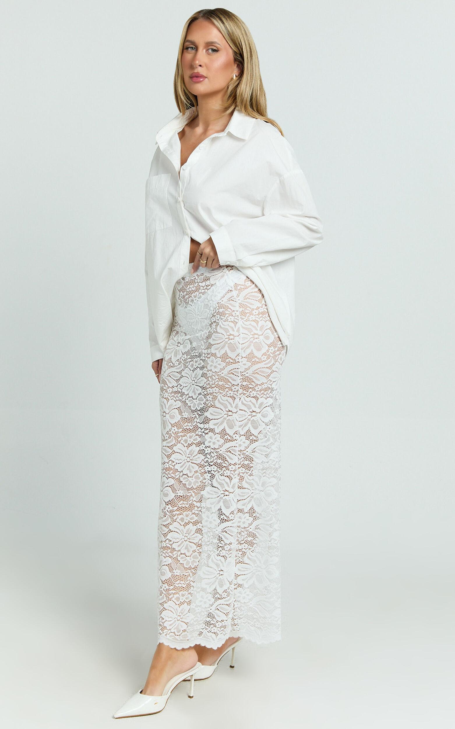 Dahlia Midi Skirt - Lace Skirt in White Product Image