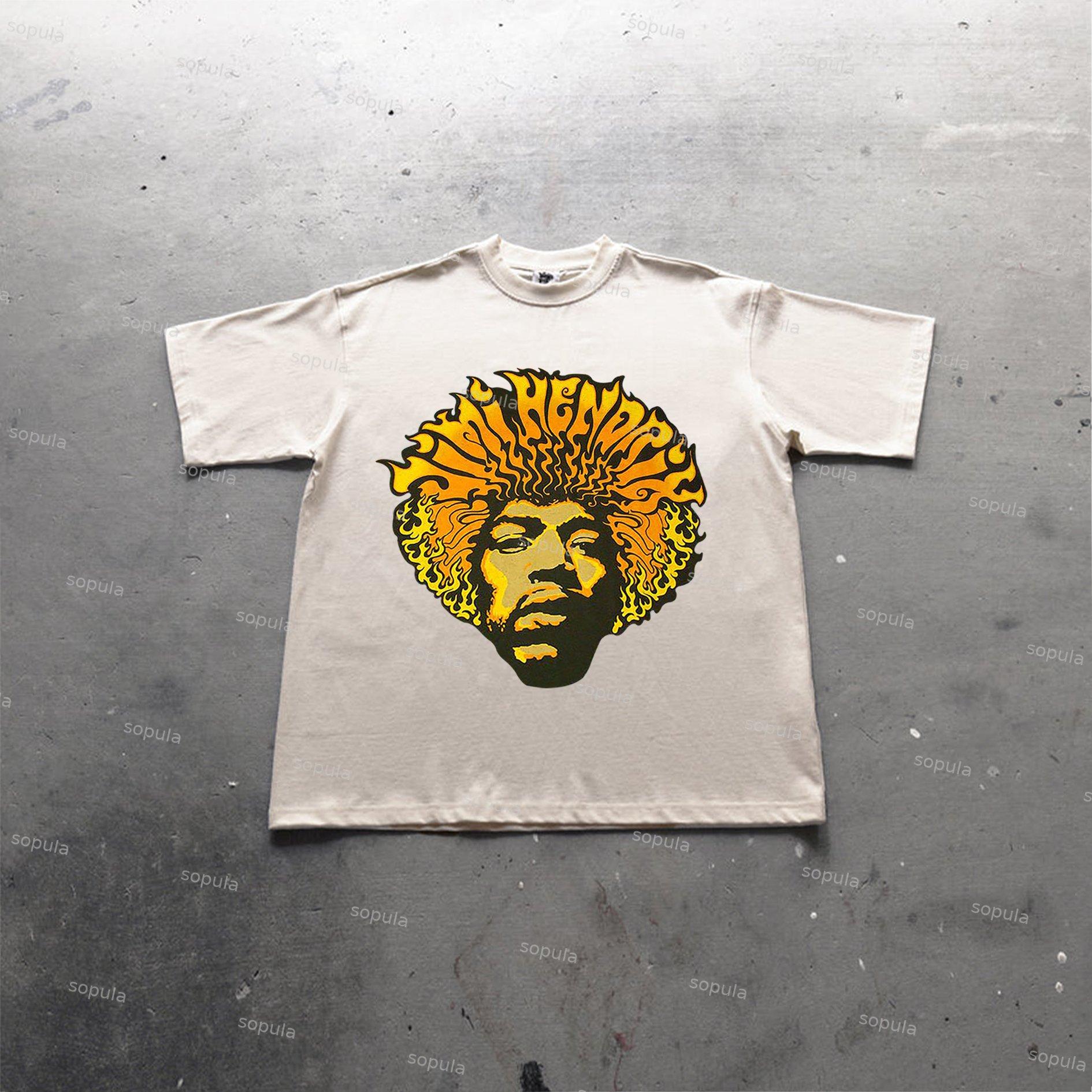 Sopula Hendrix Fashion Guitarist Graphic Print Cotton T-Shirt Product Image