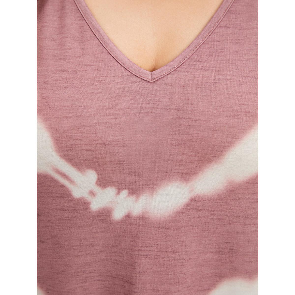 Plus Size Tie Dye Striped Two Tone V Neck Pocket Dress DustyPink Women Casual Tie Dye V-neck Short sleeve Curvy Midi Dress BloomChic 12/L Product Image