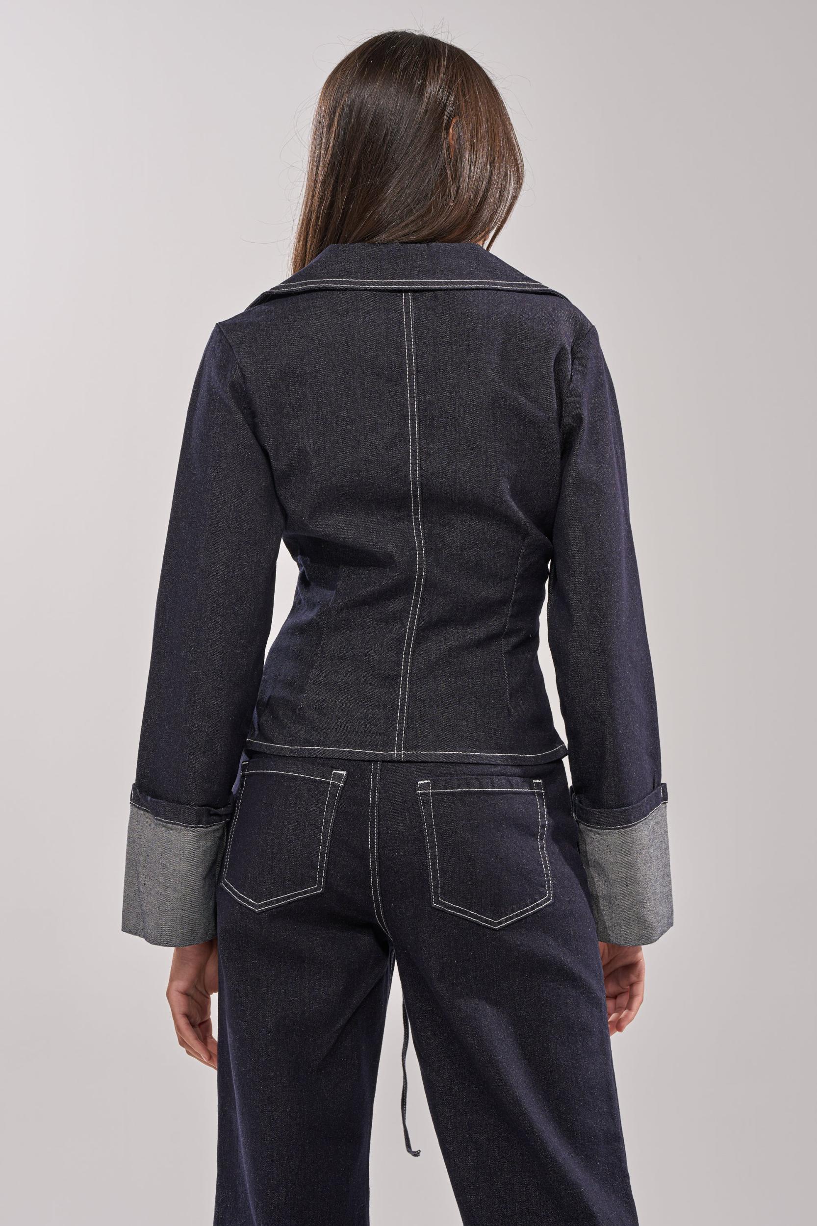 DON'T TALK TO ME LACE UP DENIM BLOUSE Product Image