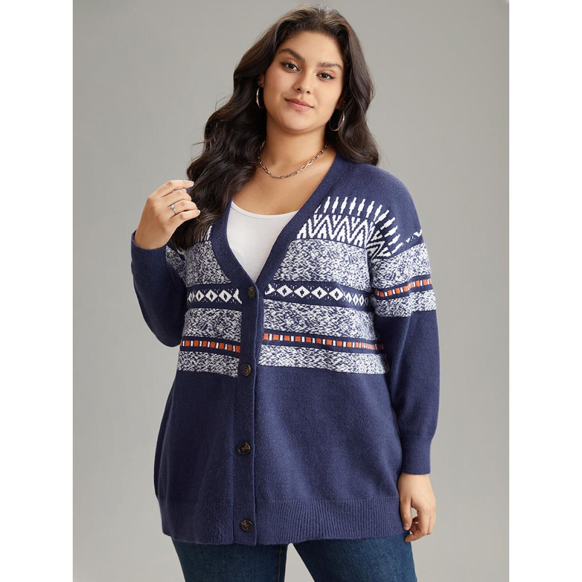 Plus Size Anti-Pilling Bandana Print Open Front Cardigan Midnight Women Casual Loose Long Sleeve Festival-Christmas Cardigans BloomChic 30/6X Product Image