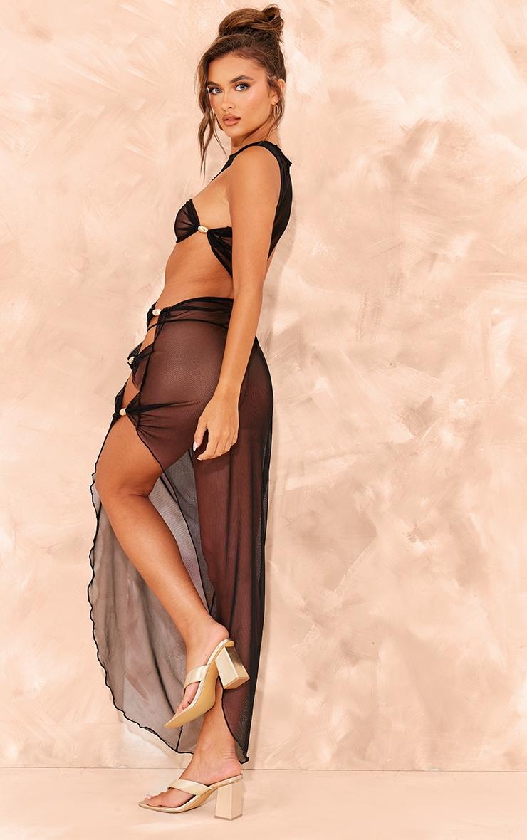 Black Mesh Gold Trim Cut Out Maxi Dress Product Image