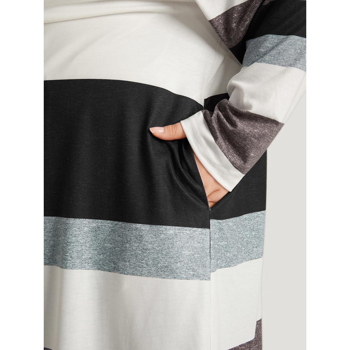 Plus Size Striped Contrast Pocket Open Front Kimono Women Multicolor Casual Contrast Loose Pocket Everyday Kimonos BloomChic 18-20/2X Product Image