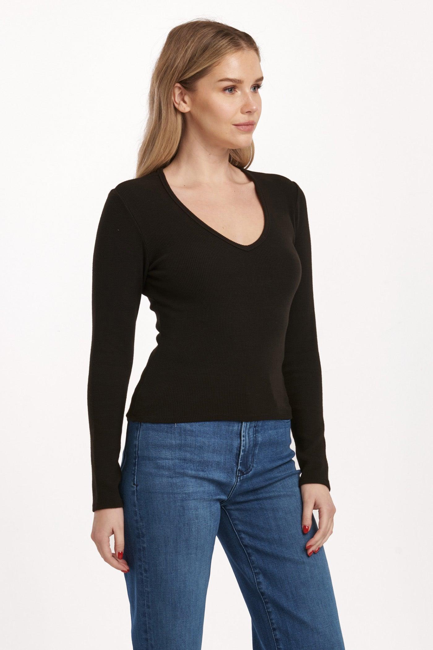 Dear John Denim Marlowe Ribbed V Neck Fitted Top Product Image