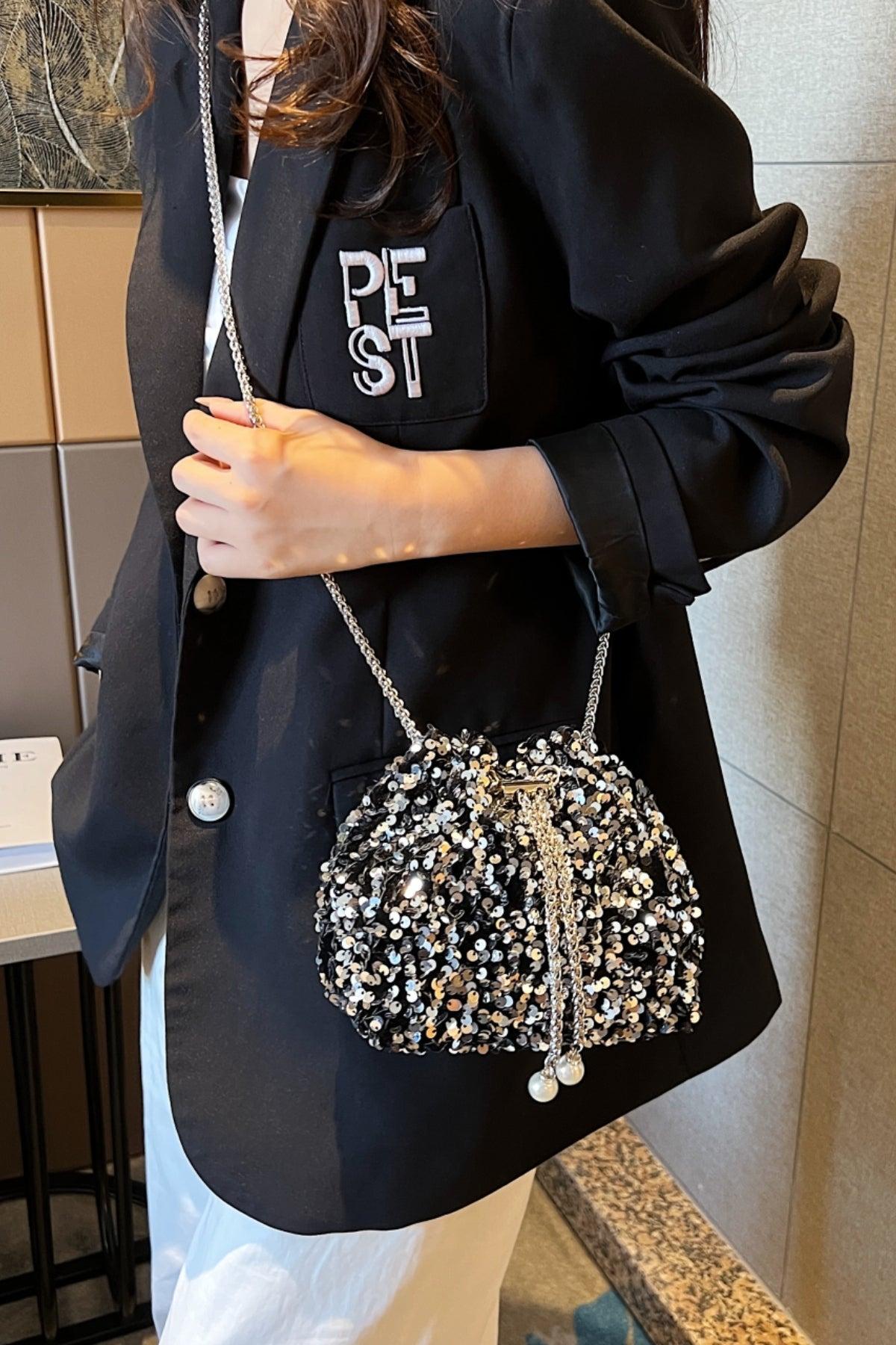 Sequin Chain Drawstring Bucket Bag Product Image