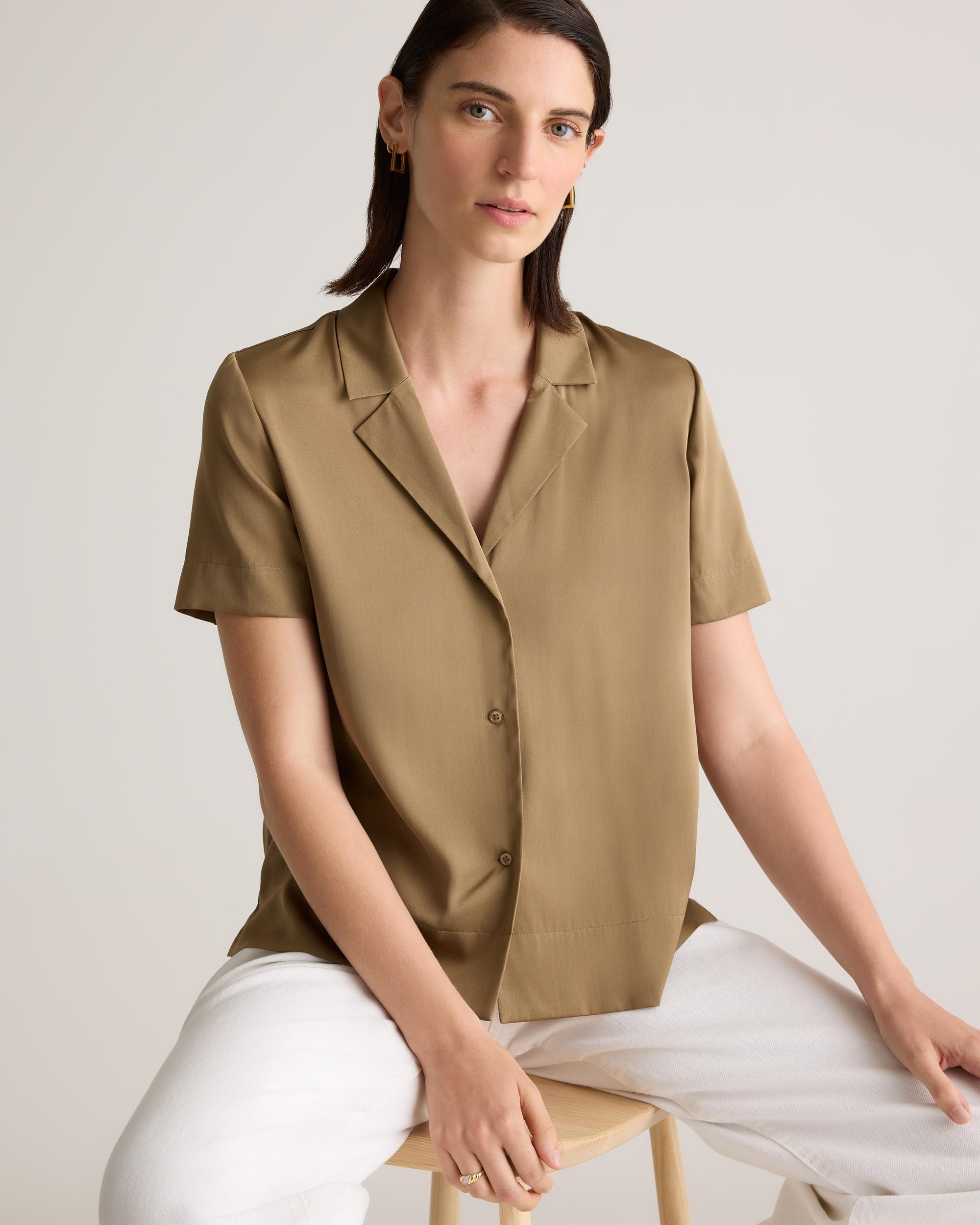 Quince | Women's Washable Stretch Silk Short Sleeve Notch Collar Blouse Mulberry Silk Product Image