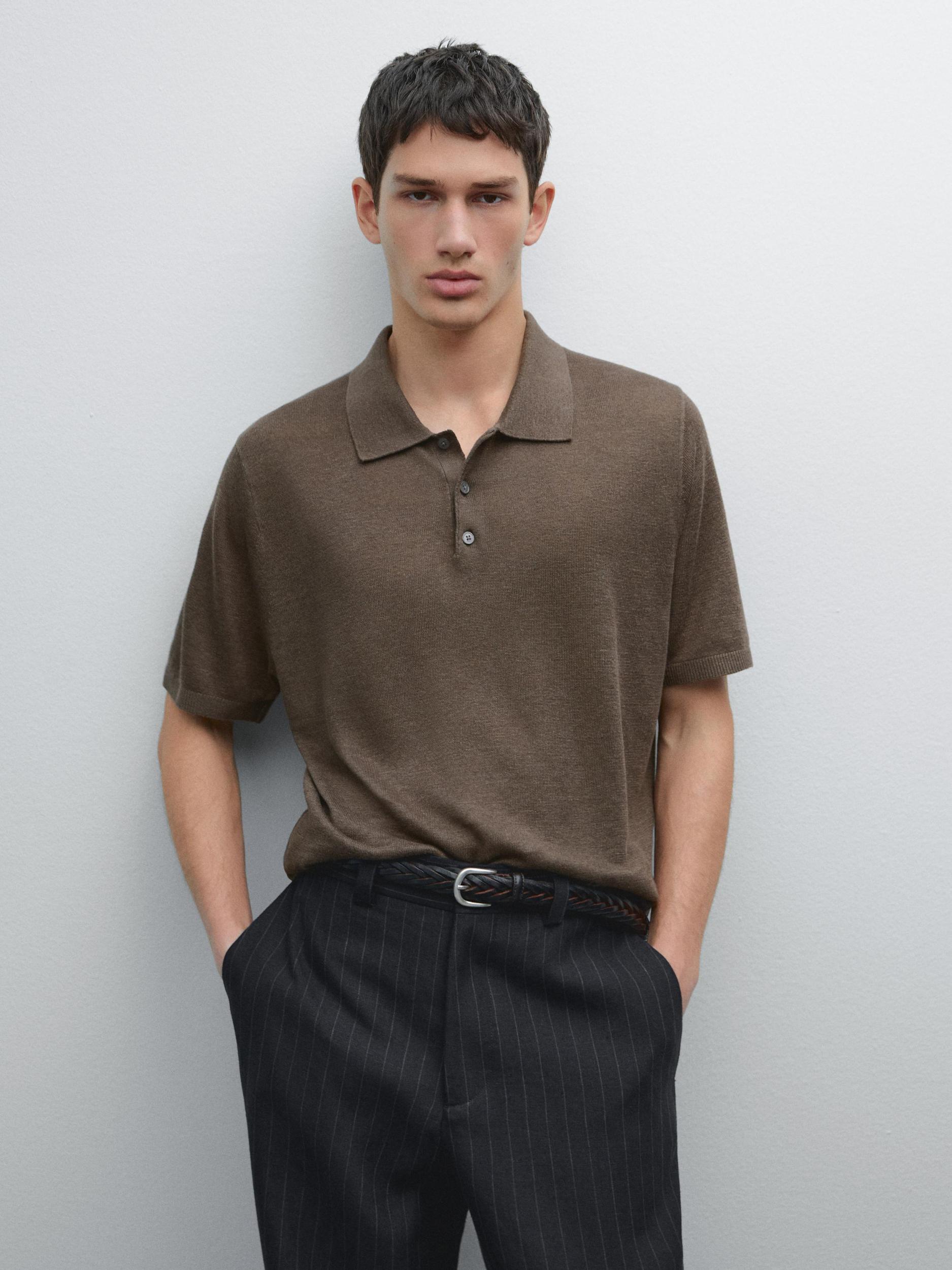 Short sleeve linen polo sweater Product Image