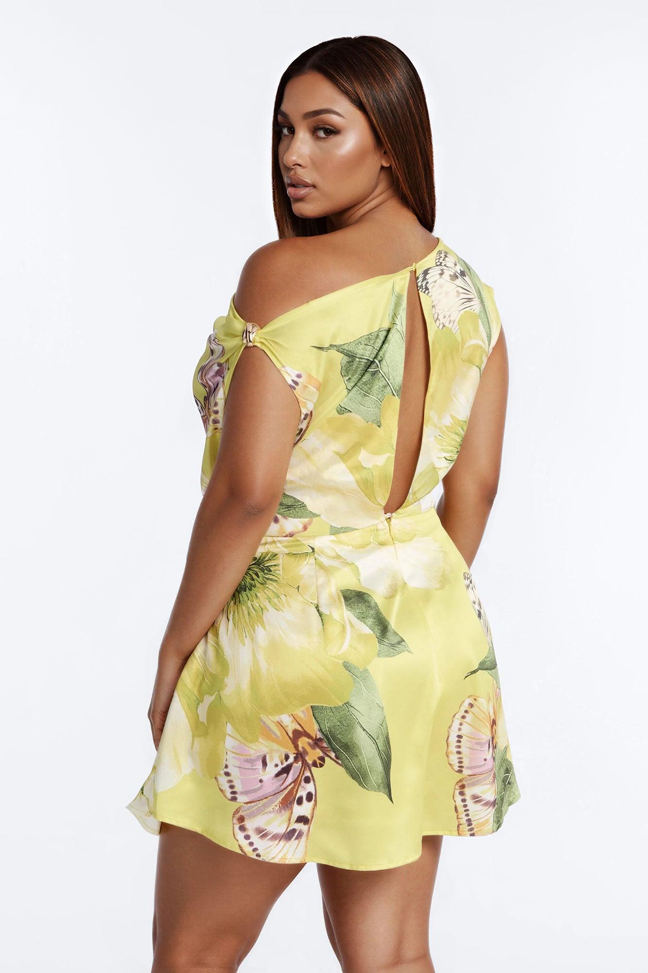 Priscilla Floral Off Shoulder Romper - Yellow Female Product Image