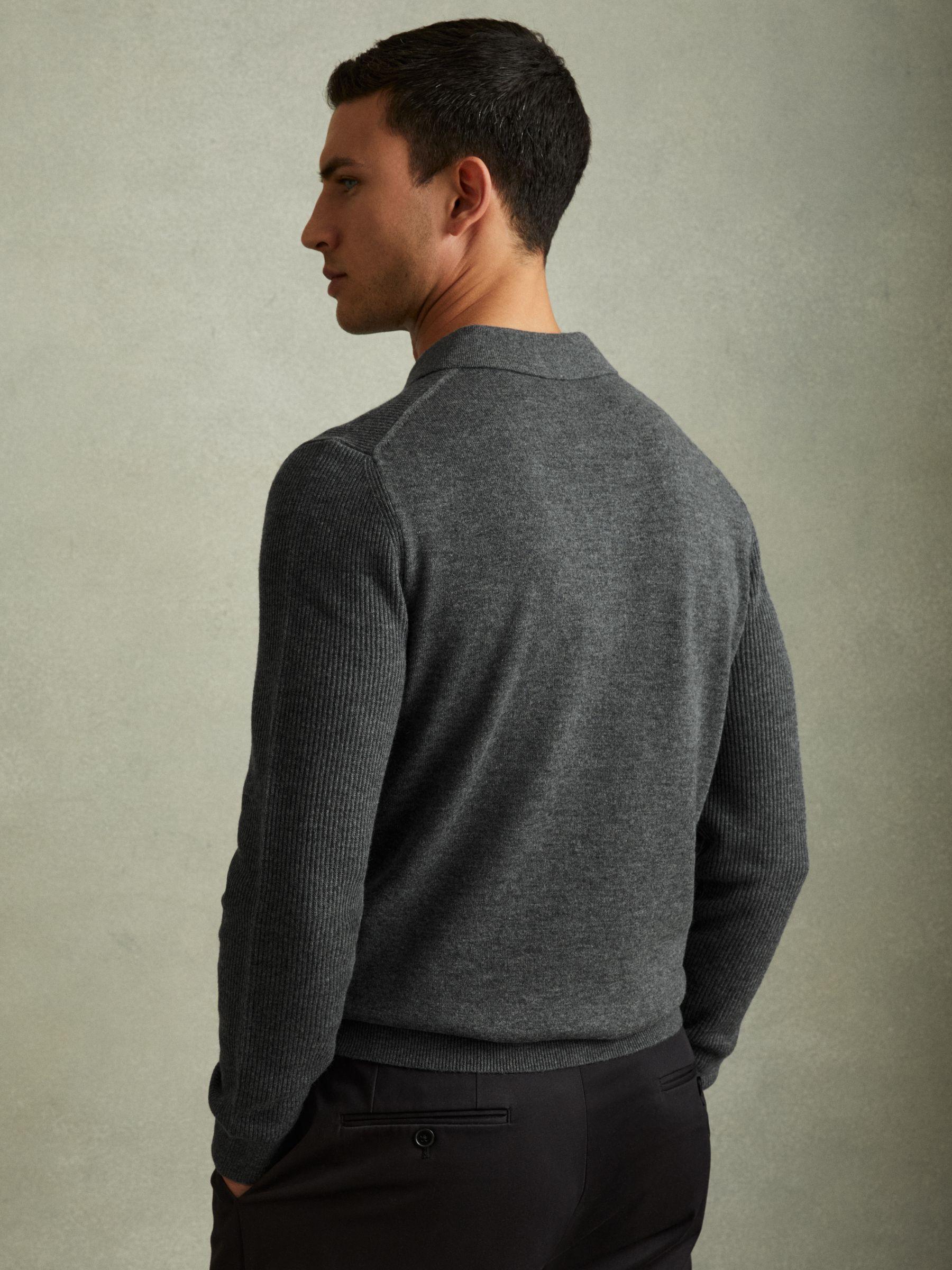 Wool Half-Zip Polo Shirt in Grey Melange Product Image