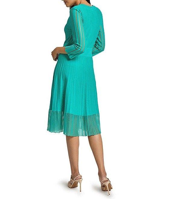 Ming Wang Soft Textured Knit V-Neck Bracelet Sleeve Midi Dress Product Image