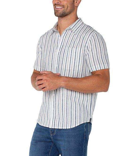 Liverpool Los Angeles Striped Short Sleeve Woven Linen Blend Shirt Product Image