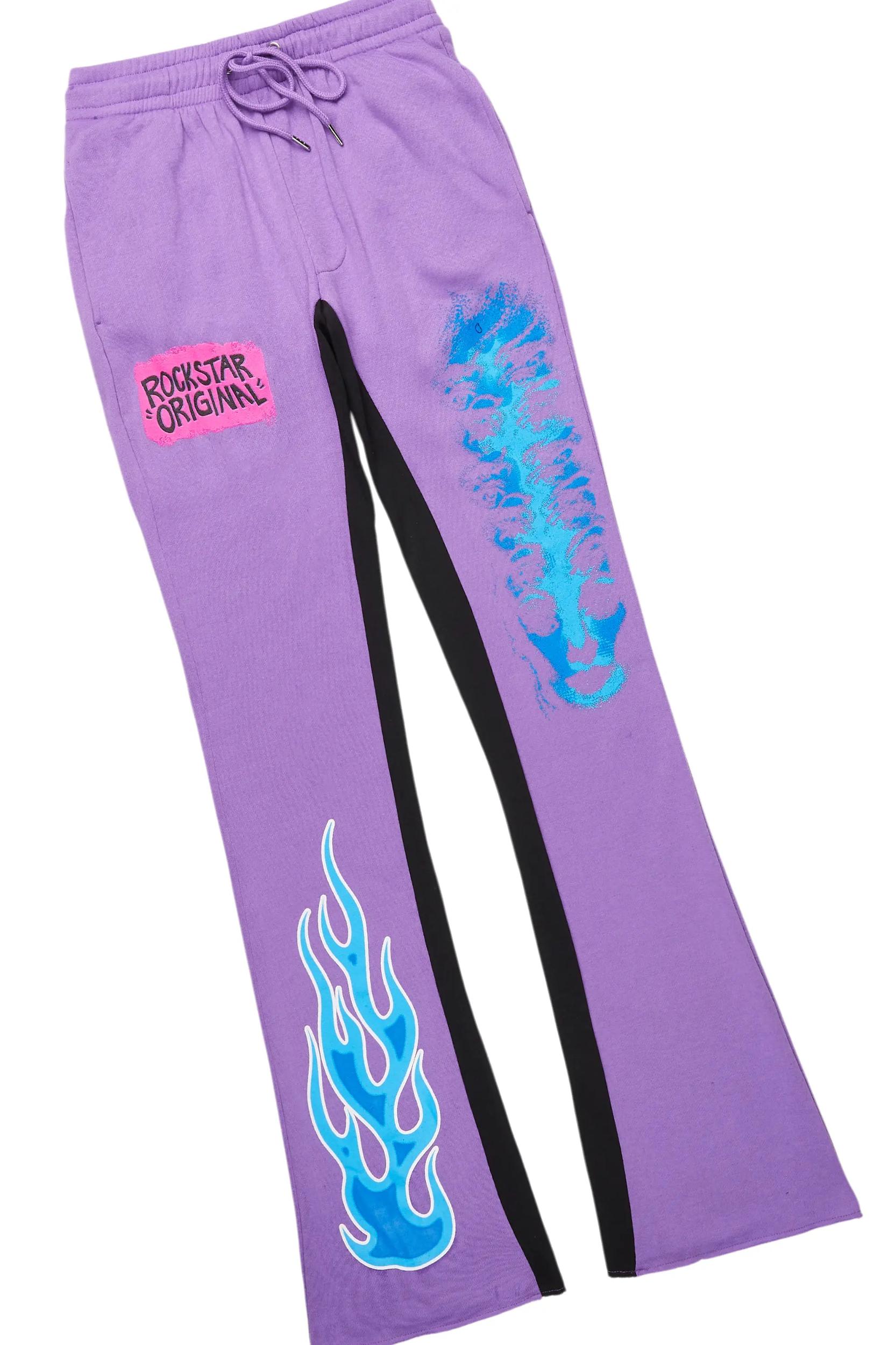 Beno Purple/White Long Sleeve T-Shirt/Baggy Pant Set Male Product Image