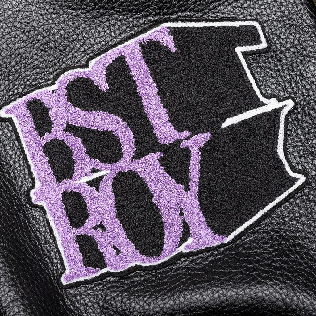 Wool and Leather Hooded Varsity Jacket - Black Male Product Image