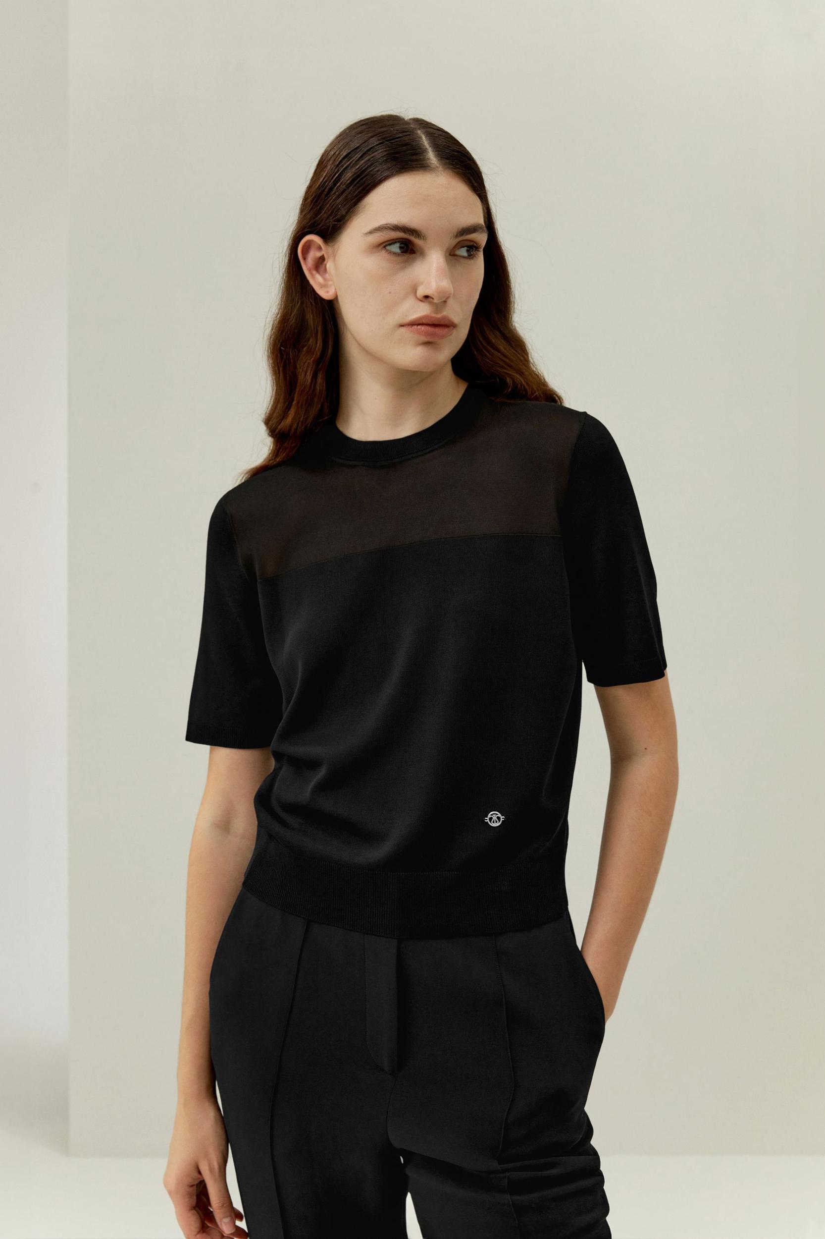 Sophisticated Dual-Knit Silk T-Shirt Product Image