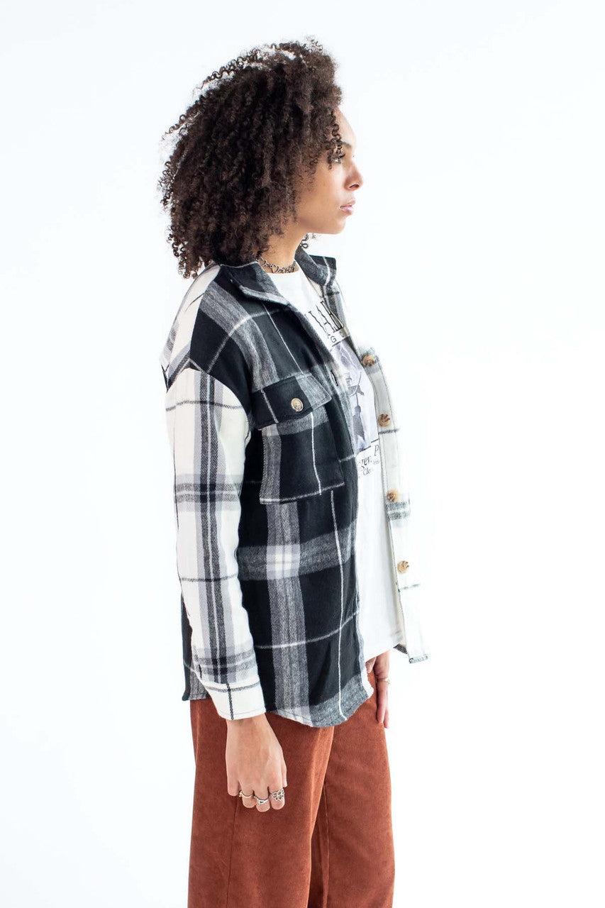 Black & White Spliced Plaid Shacket Product Image