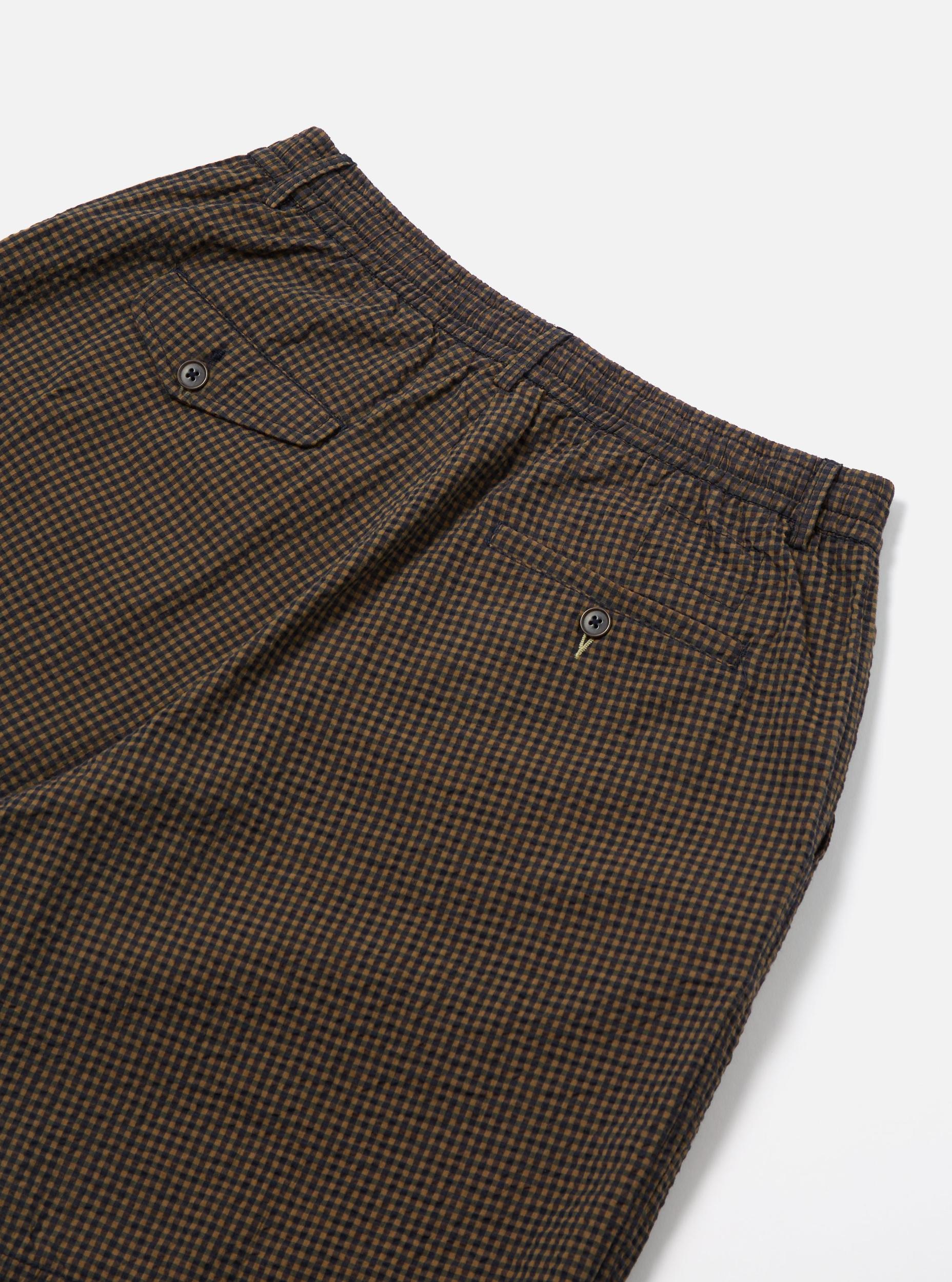 Universal Works Pleated Track Short in Navy Japanese Seersucker Product Image
