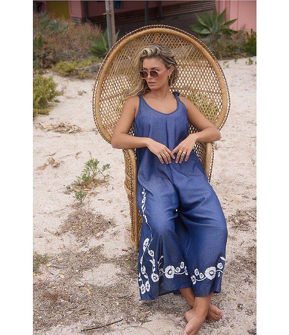 Talisman Temple Floral V-Neck Sleeveless Wide Leg Jumpsuit Product Image