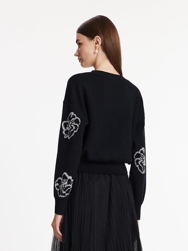 Floral Jacquard Round Neck Women Sweater Product Image