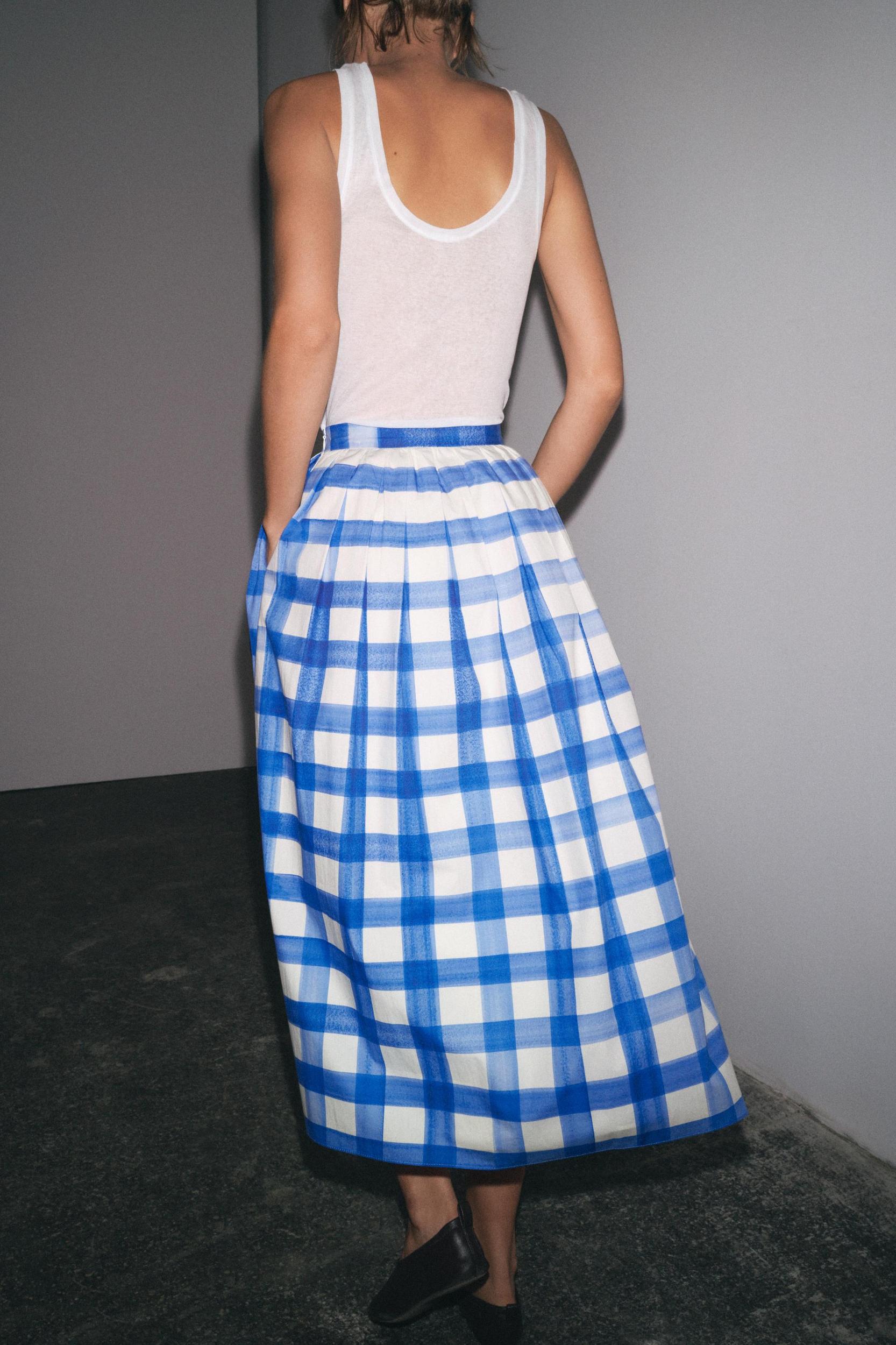 CHECKERED MIDI SKIRT ZW COLLECTION Product Image