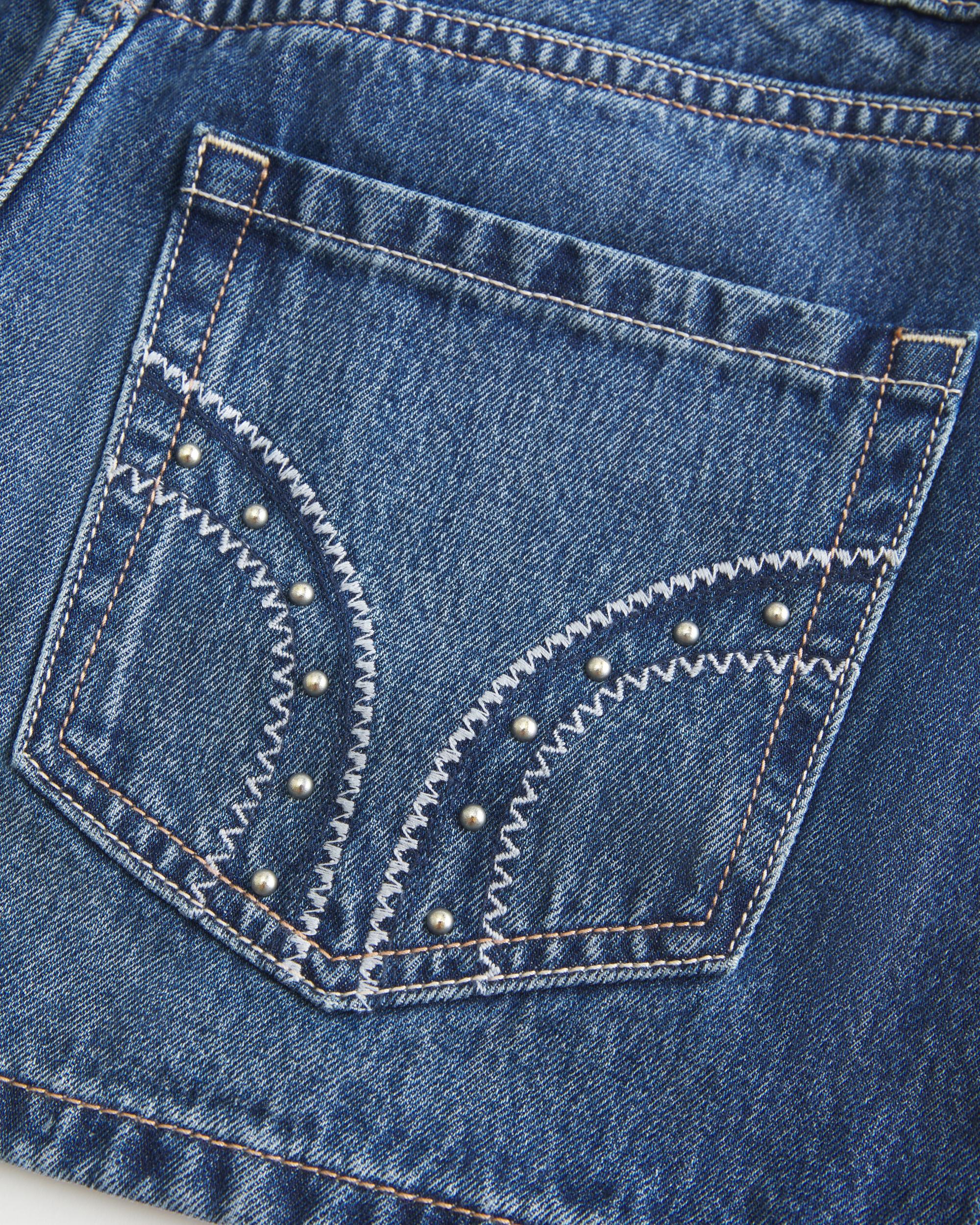 Light Wash Studded Denim Mini Skort Product Image