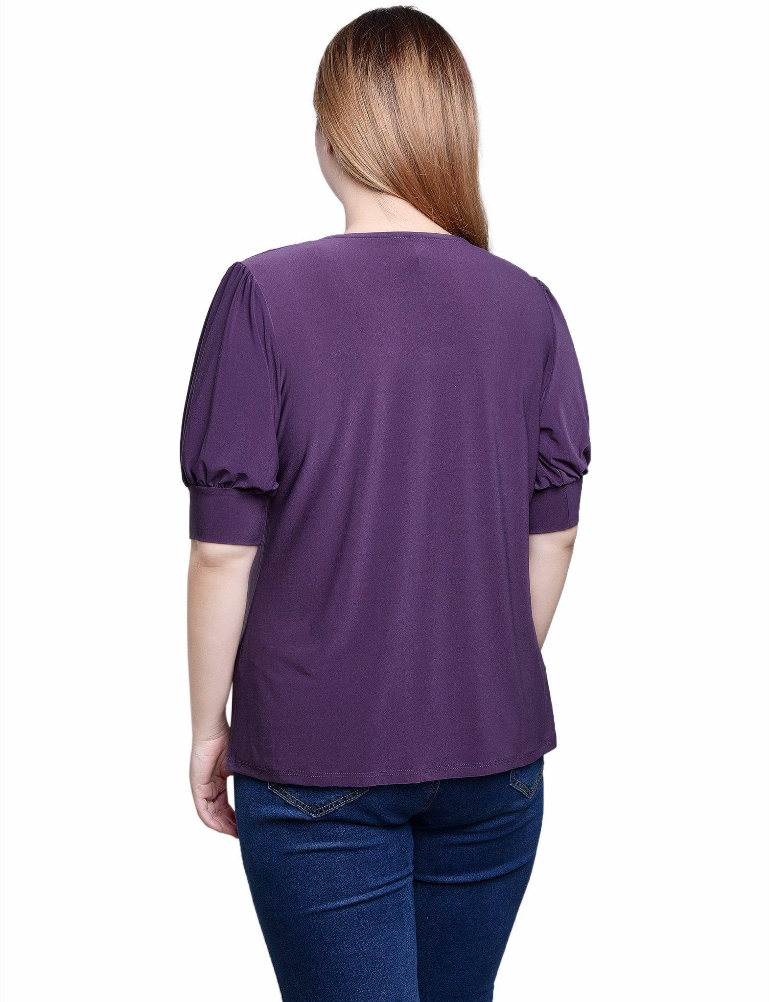 Nightshade Short Sleeve Balloon Sleeve Top With Hardware - Petite Product Image