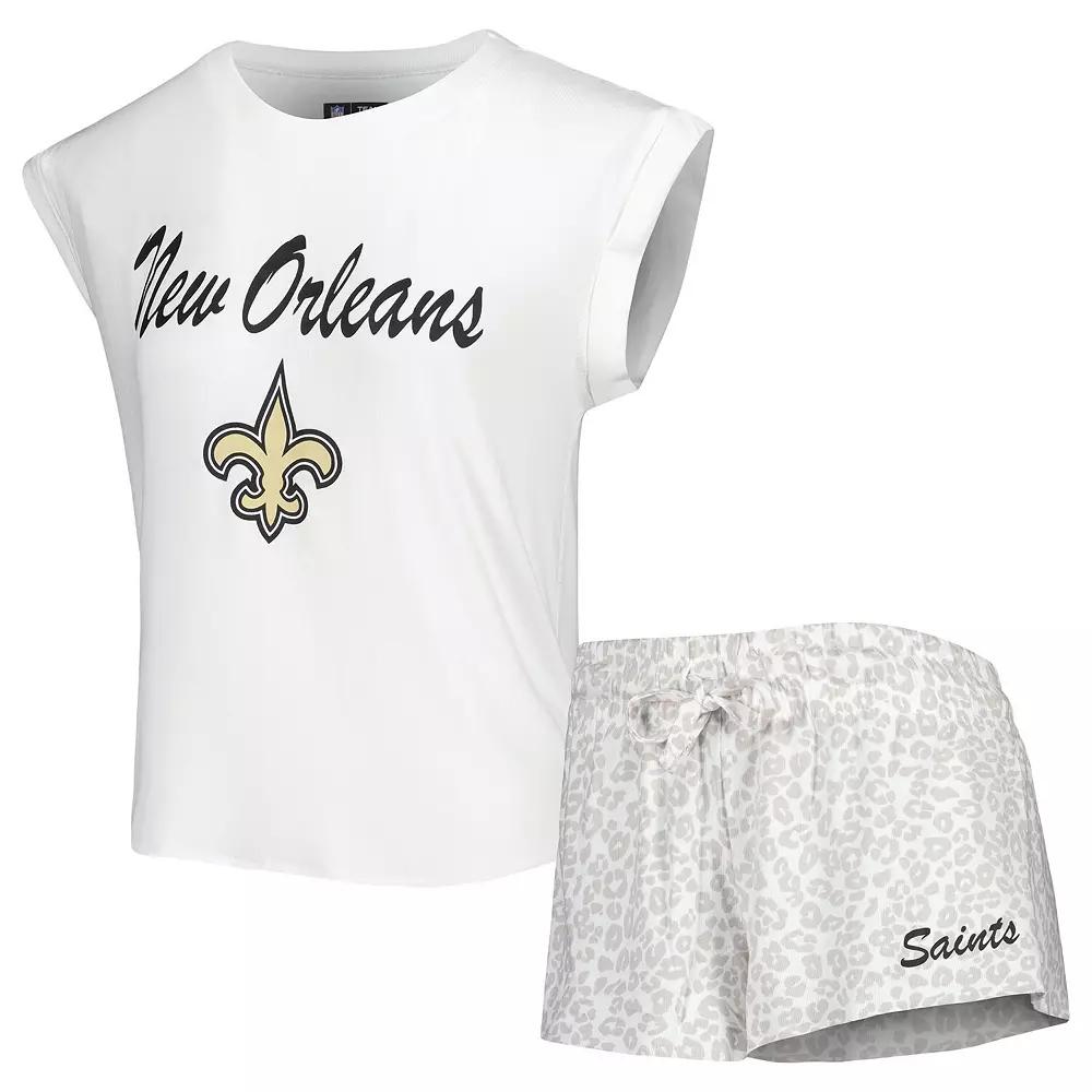 Women's Concepts Sport White/Cream New Orleans Saints Montana Knit T-Shirt & Shorts Sleep Set,  Product Image
