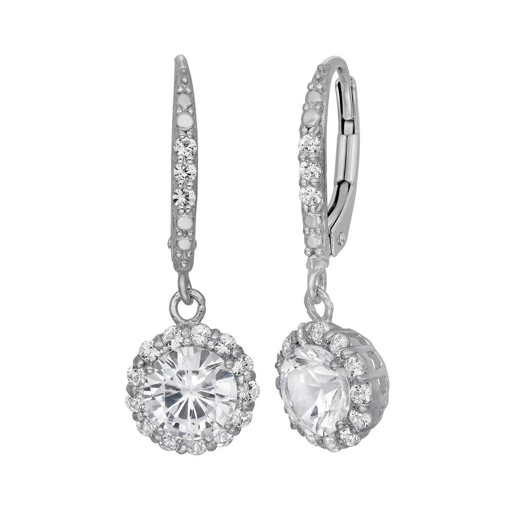 Lab-Created White Sapphire Sterling Silver Halo Drop Earrings, Women's, Multi Product Image