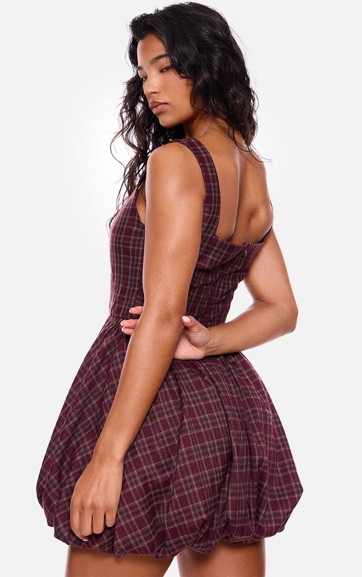Burgundy Check Puffball Dress Product Image