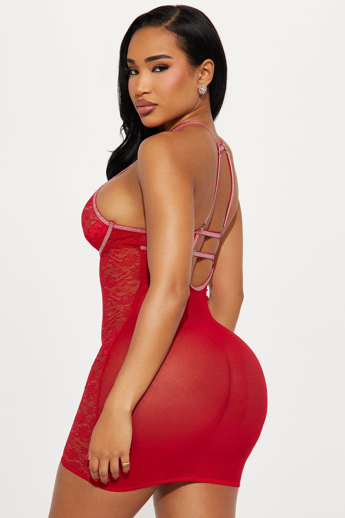 All That Glitters Lace Chemise - Red Product Image