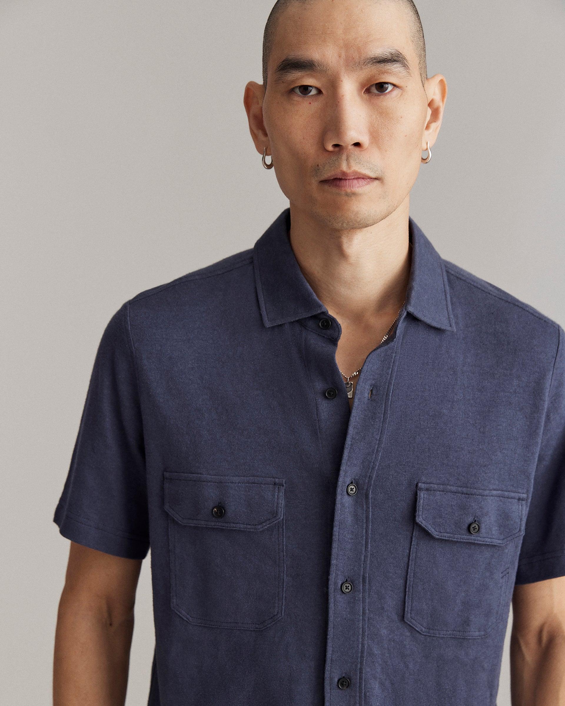 Short Sleeve Hemp Cotton Knit Shirt -  Product Image