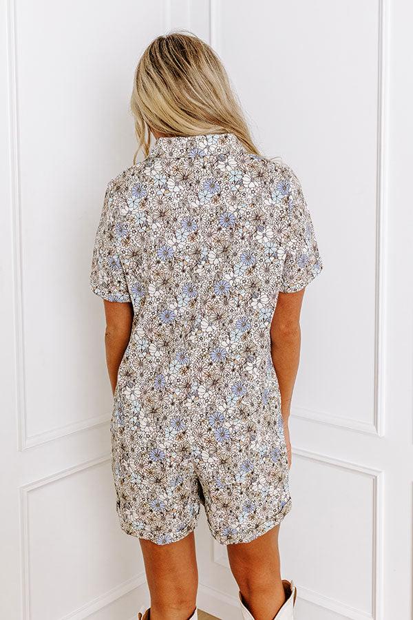 Sunny With A Chance of Blooms Denim Romper in Cream Product Image