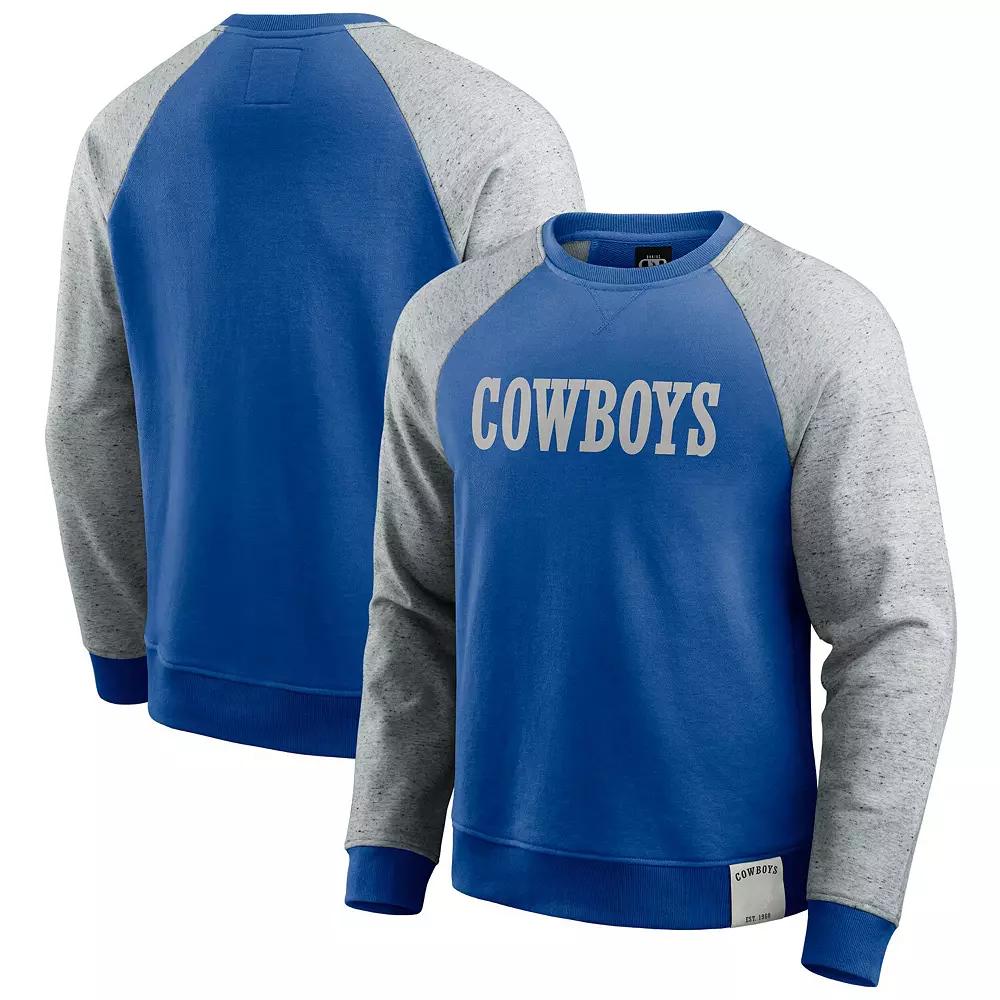 Men's Darius Rucker Collection by Fanatics Blue/Gray Dallas Cowboys Throwback Color Block Raglan Pullover Sweatshirt,  Product Image