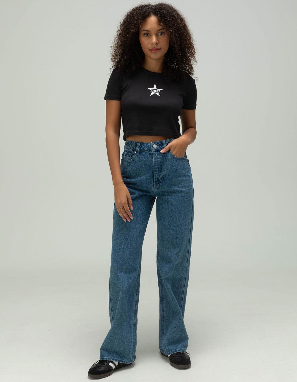 OBEY Star Womens Fitted Crop Tee - BLACK Product Image