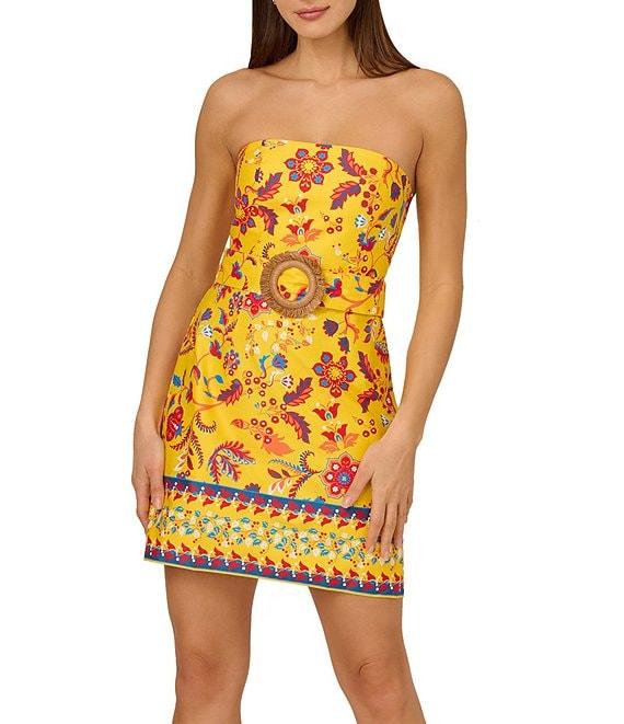 Adrianna by Adrianna Papell Floral Print Strapless Neck Sleeveless Ring A-Line Mini Dress Product Image