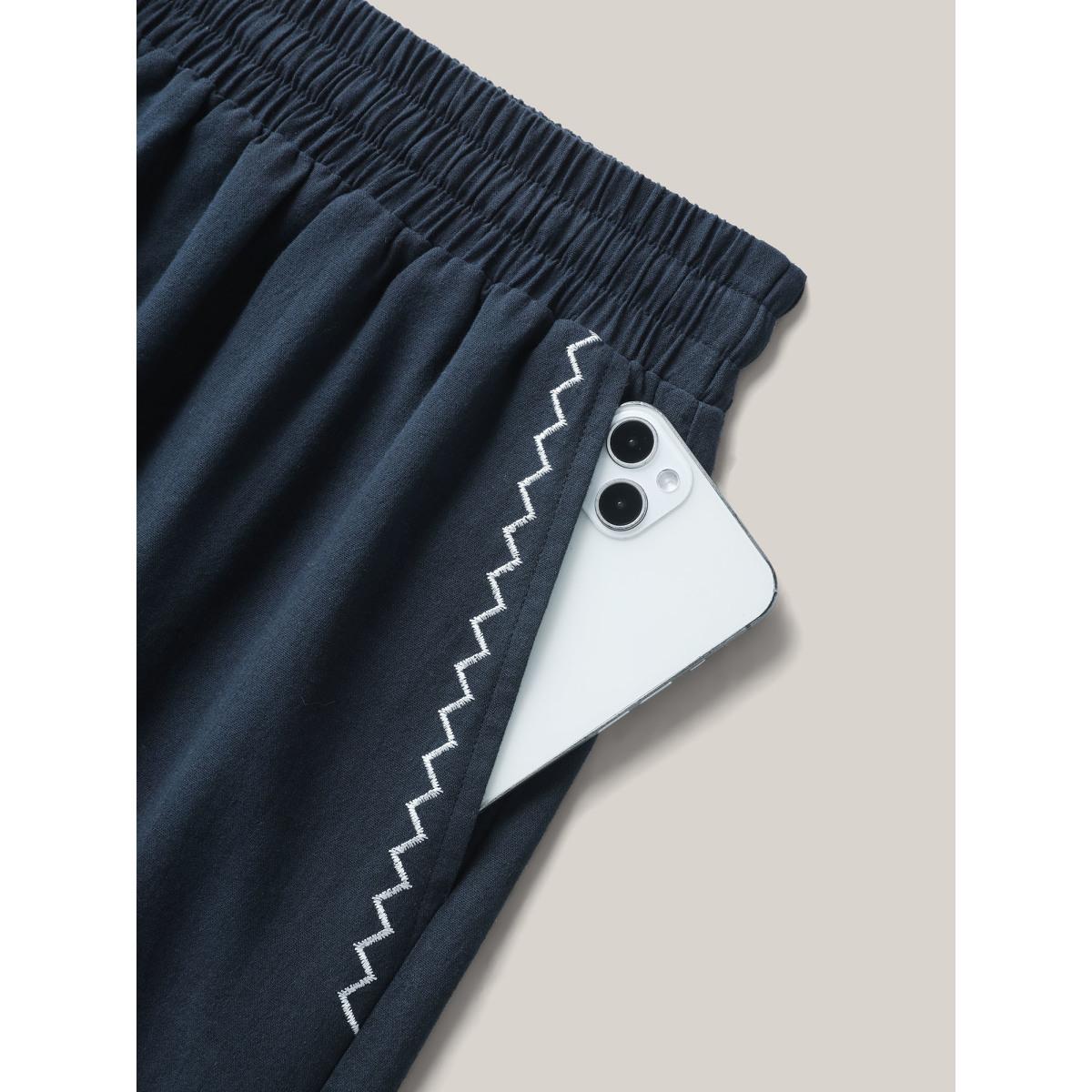 Plus Size Cotton Embroidered Hem Wide-Leg Solid Shorts Women Midnight Boho Embroidered Wide Leg Vacation Shorts BloomChic 26/4X Product Image