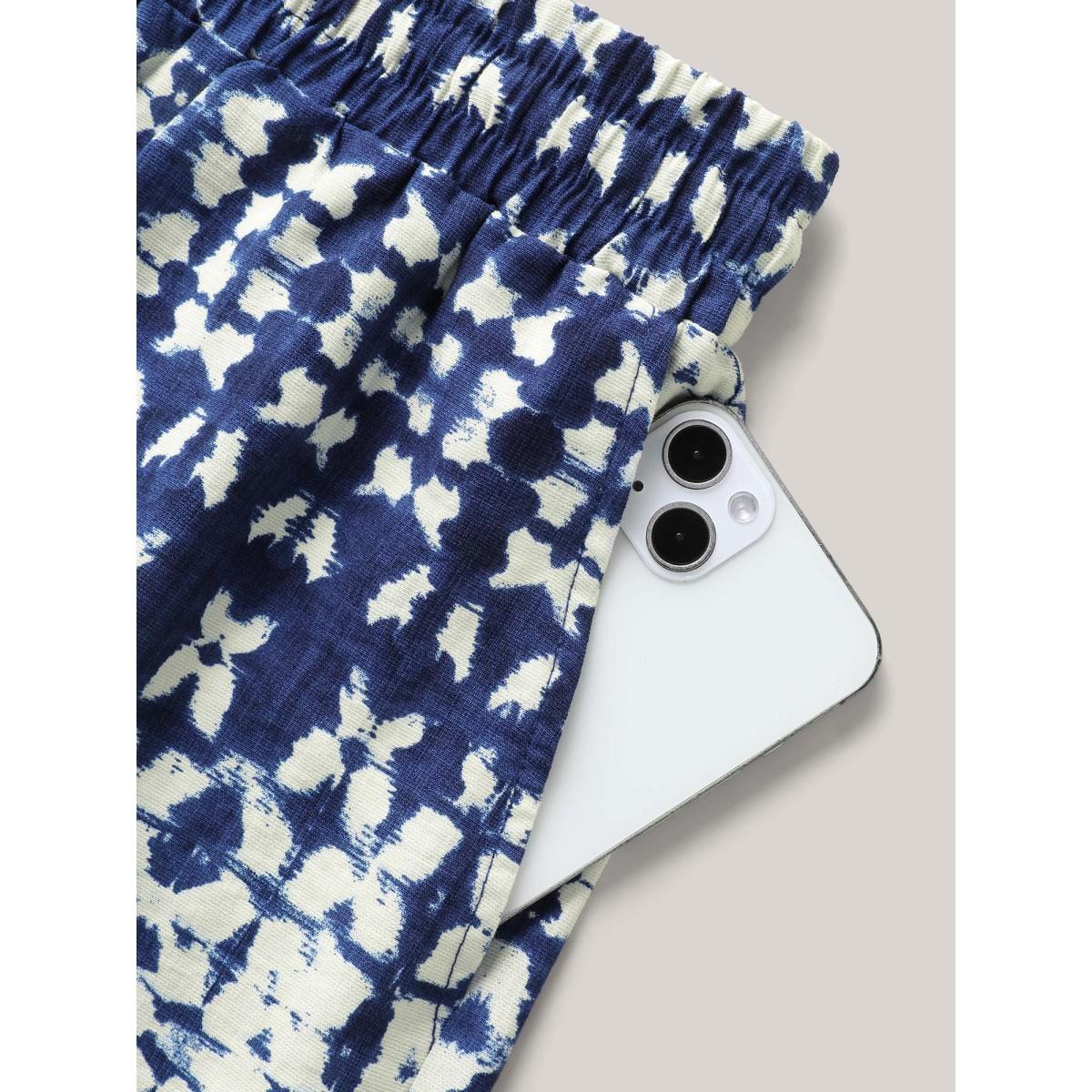 Plus Size Abstract Print Straight-Fit Shorts Women Indigo Resort Drawstring Straight Leg Vacation Shorts BloomChic 22-24/3X Product Image