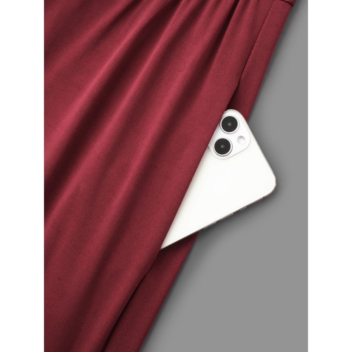 Plus Size Crochet Lace Mesh Bell Sleeve Dress Scarlet Women Elegant Woven ribbon&lace trim Heart neckline Long Sleeve Curvy BloomChic 14-16/1X Product Image